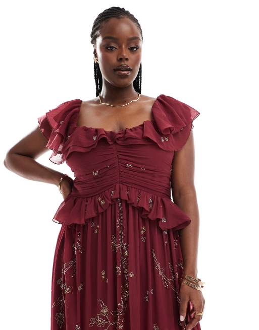 burgundy off shoulder midi dress Women' Burgundy Off Shoulder Bandage Midi Dress by Wolddress Resort Wear main image 1