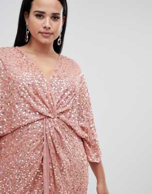 asos design scatter sequin knot front kimono midi dress