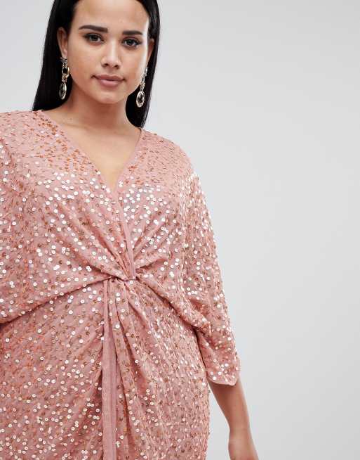 Asos design curve scatter sequin hot sale knot front kimono midi dress