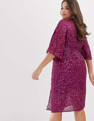 asos design curve scatter sequin knot front kimono midi dress