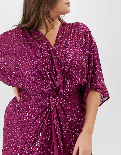 Asos design scatter sequin knot front kimono midi clearance dress