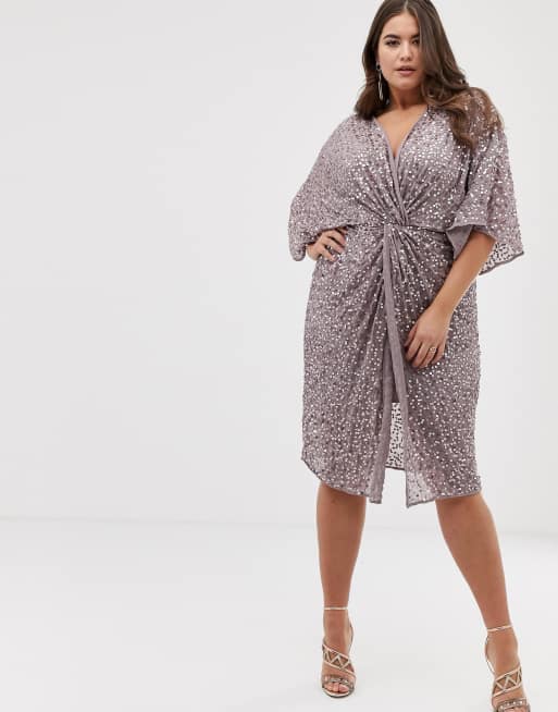 ASOS DESIGN Maternity scatter sequin knot front kimono midi dress