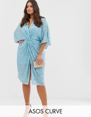 ASOS DESIGN Curve scatter sequin knot front kimono midi dress ASOS