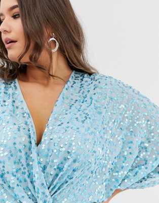 asos design curve scatter sequin knot front kimono midi dress