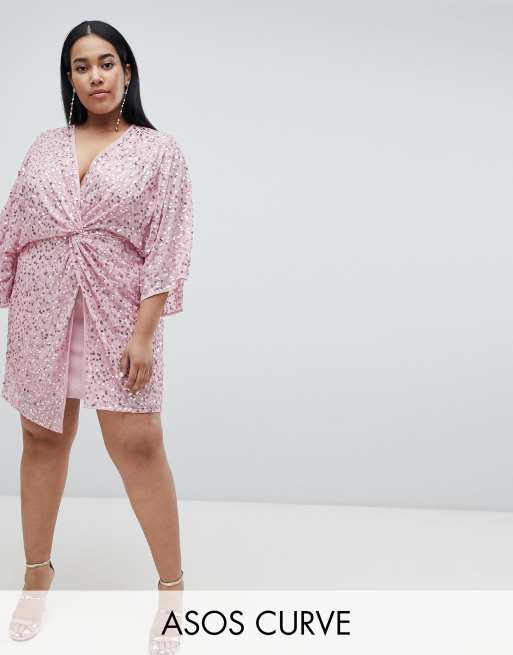 Asos design scatter sequin knot front kimono 2024 midi dress