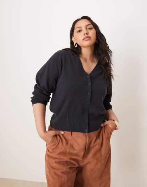 ASOS DESIGN Curve – Schlichte Strickjacke in Marineblau mit strukturierter Taille - view 1