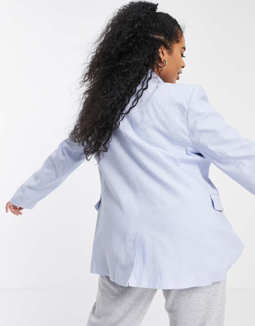 ASOS DESIGN Curve – Schlichter, zweireihiger Anzugblazer aus Leinen in Blau, 2 von 4