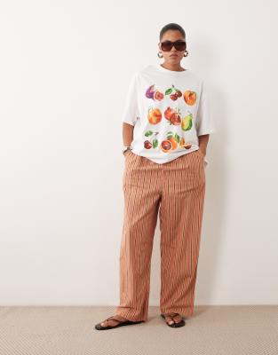 ASOS DESIGN Curve - Schlupfhose aus Leinen in Orange gestreift Orange 2XL
