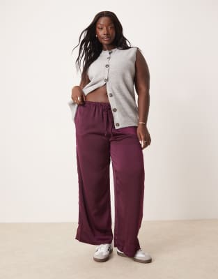 Thumbnail - ASOS DESIGN Curve - Schlupfhose aus Satin in Pflaume-Lila