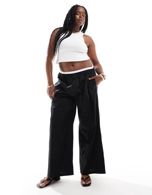 ASOS DESIGN Curve – Schlupfhose in Schwarz mit kontrastierender Taille