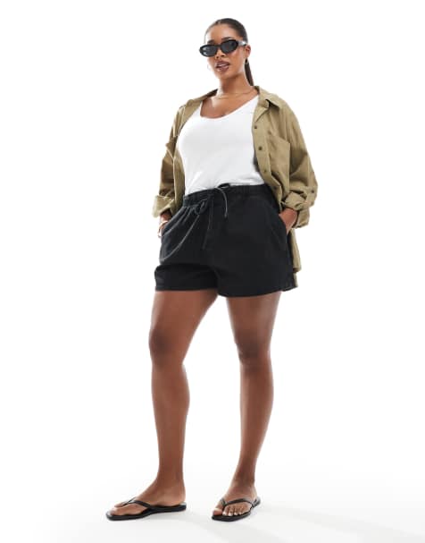 ASOS DESIGN Curve – Schlupfshorts aus Denim in verwaschenem Schwarz - view 1