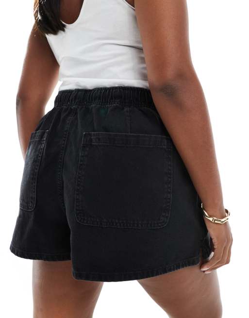 ASOS DESIGN Curve – Schlupfshorts aus Denim in verwaschenem Schwarz, 3 von 5