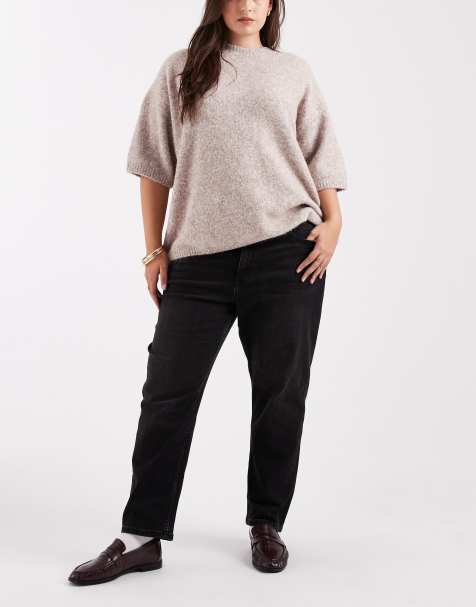 ASOS DESIGN Curve – Schmal geschnittene Mom-Jeans in verwaschenem Schwarz - view 1