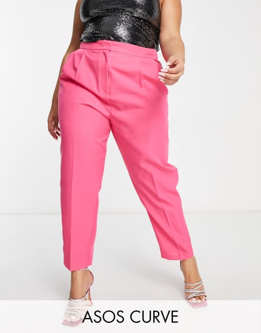 ASOS DESIGN Curve – Schmal zulaufende Hose in Kirschrosa