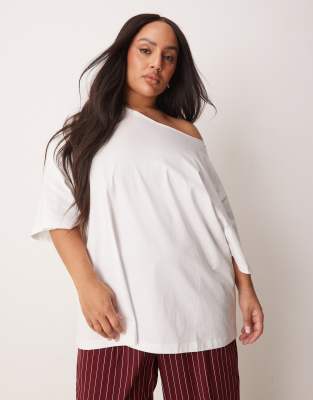 Thumbnail - ASOS DESIGN Curve - Schulterfreies, lockeres Oversize-Sweatshirt in Weiß