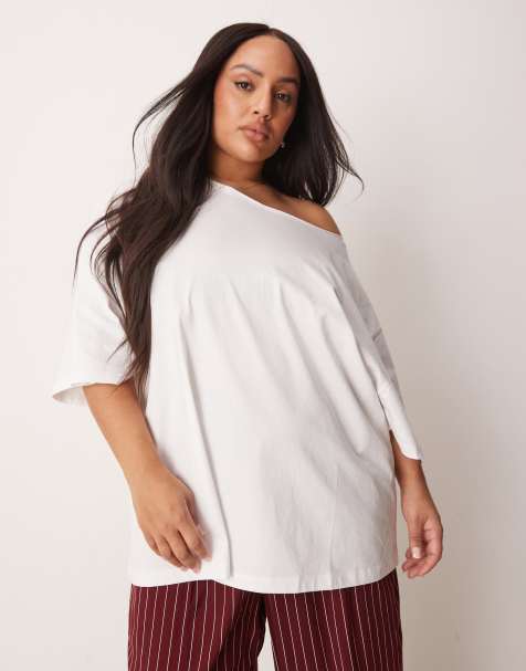 ASOS DESIGN Curve – Schulterfreies, lockeres Oversize-Sweatshirt in Weiß - view 1