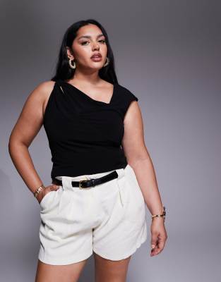 ASOS DESIGN Curve - Schulterfreies Oberteil in Schwarz mit Cut-Out