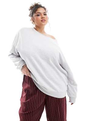 ASOS DESIGN Curve - Schulterfreies Sweatshirt in meliertem Eisgrau