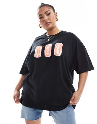 ASOS DESIGN Curve - Schweres Oversize-T-Shirt in Schwarz mit Coca Cola-Lizenzgrafik