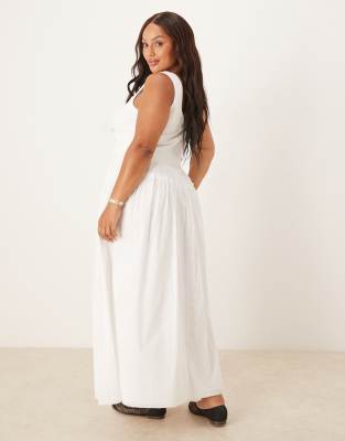 Asos Curve Asos Design Curve Scoop Button Ribbed Bodice Maxi Dress With Poplin Skirt In White