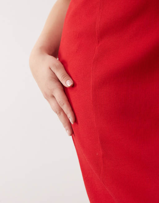 ASOS DESIGN Curve scoop front racer seam detail midi dress  in red, 2 of 4