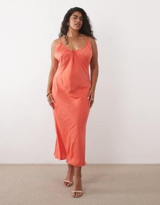 Asos Curve Asos Design Curve Scoop Neck Bias Cut Scarf Neckline Midaxi Dress In Red