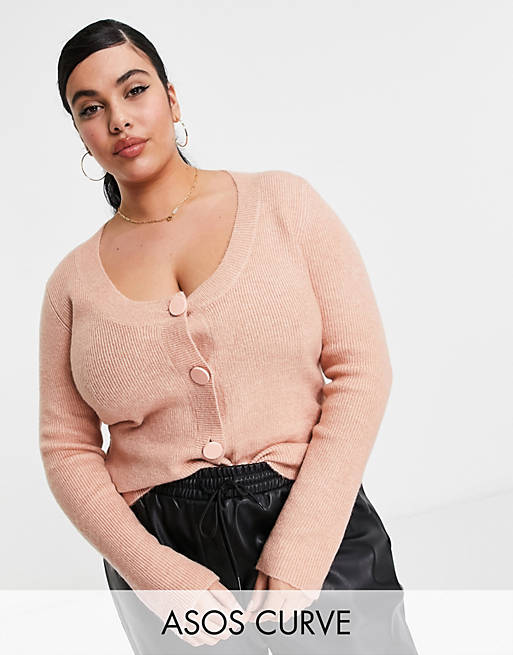 Jumpers & Cardigans Curve scoop neck cardigan in pink 