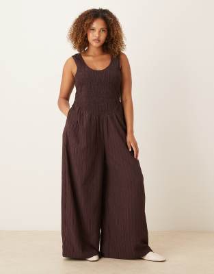 Asos Curve Asos Design Curve Scoop Neck Crinkle Jumpsuit In Brown