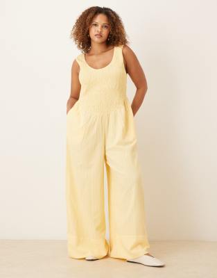 Asos Curve Asos Design Curve Scoop Neck Crinkle Jumpsuit In Yellow