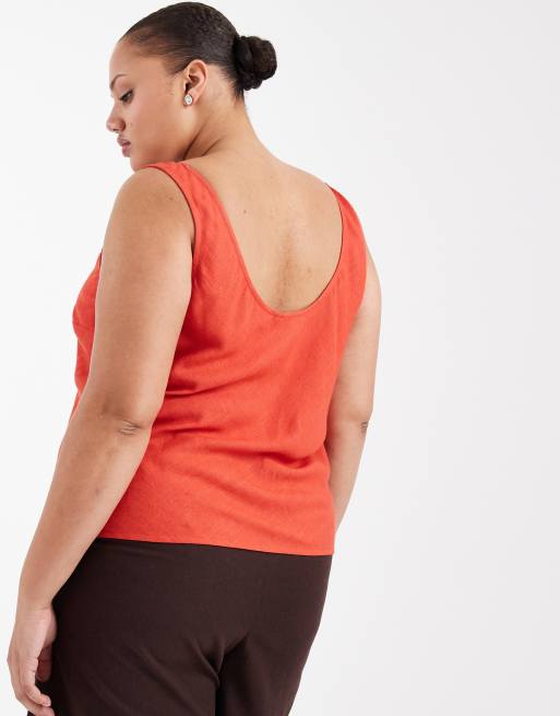ASOS DESIGN Curve scoop neck linen cami in red, 3 of 4