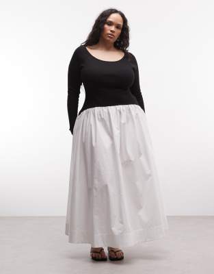 ASOS DESIGN Curve scoop neck long sleeve hybrid maxi dress in black and white