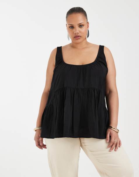 ASOS DESIGN Curve scoop neck peplum cami top in black - view 1