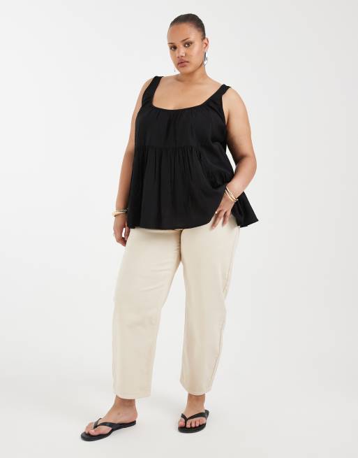ASOS DESIGN Curve scoop neck peplum cami top in black, 2 of 4