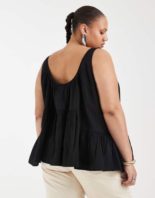 ASOS DESIGN Curve scoop neck peplum cami top in black, 4 of 4