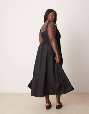 Asos Curve Asos Design Curve Scoop Neck Pleat Waist Maxi Dress In Black