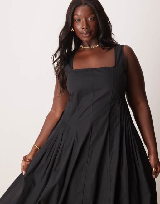 ASOS DESIGN Curve scoop neck pleat waist maxi dress in black