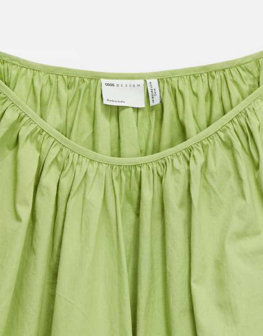 ASOS DESIGN Curve scoop neck poplin mini dress with tie sleeves in green, 7 of 8