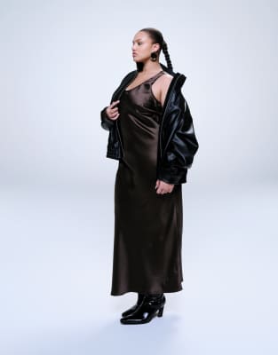 Asos Curve Asos Design Curve Scoop Neck Satin Maxi Dress In Black ...