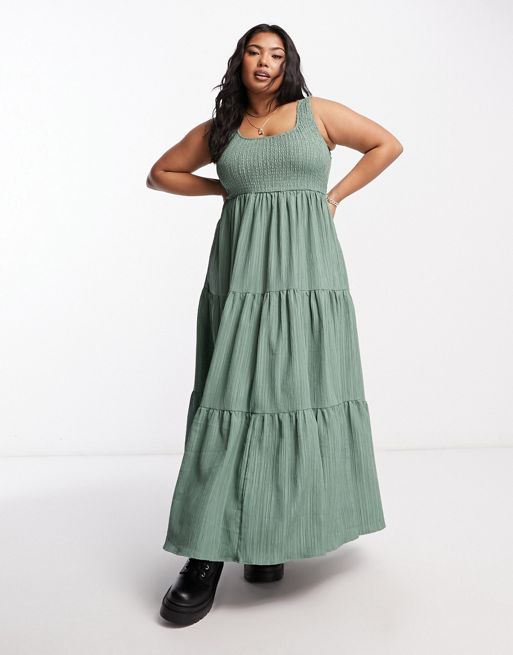 ASOS DESIGN Tall square neck shirred maxi sundress in sage green