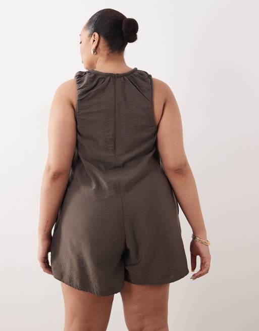 ASOS DESIGN Curve scoop neck smock playsuit in charcoal, 2 of 4