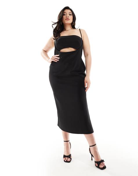 ASOS DESIGN Curve scuba binding detail midi dress in black - view 1
