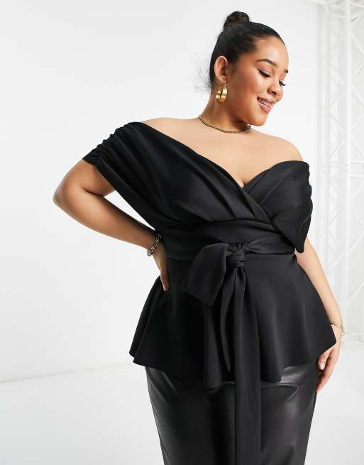 Asos Design Curve Scuba Fallen Shoulder Top In Black Asos