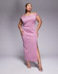 [ASOS Curve] ASOS DESIGN Curve scuba pleated bardot maxi dress in rose-Red 22 Rose
