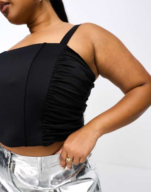 ASOS DESIGN Curve scuba-style fabric corset seam detail cami top in black, 3 of 4