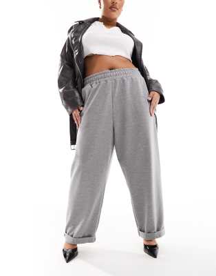 ASOS DESIGN Curve scuba turn back hem sweatpants in charcoal heather-Gray