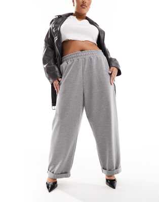 Asos Curve Asos Design Curve Scuba Turn Back Hem Sweatpants In Charcoal Heather-gray