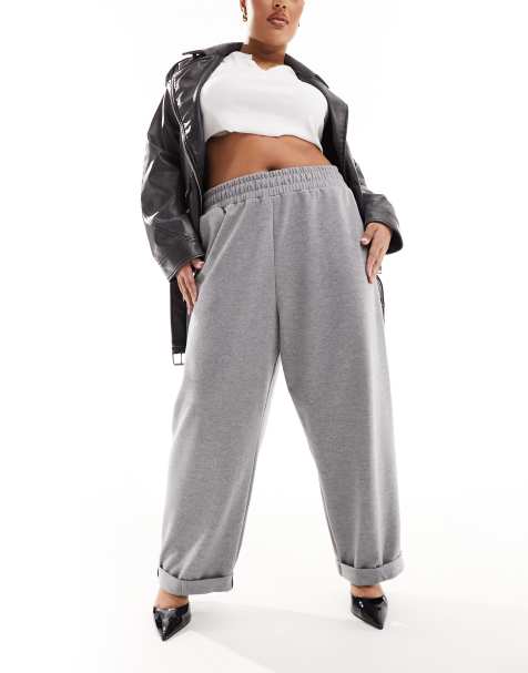 ASOS DESIGN Curve scuba turn back hem trackies in charcoal marl - view 1