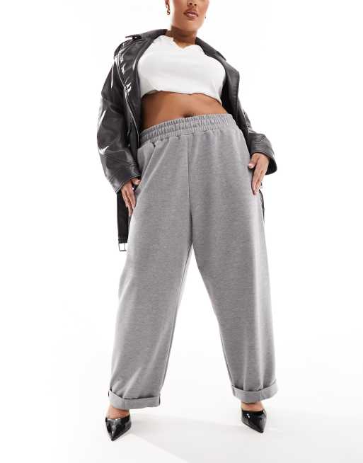 ASOS DESIGN Curve scuba turn back hem trackies in charcoal marl