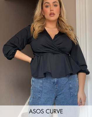 asos black wrap top