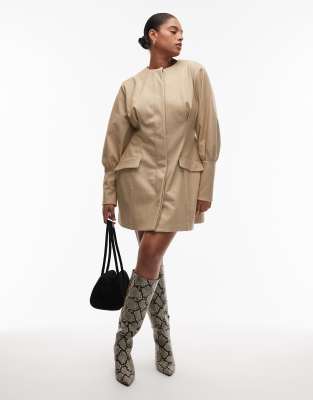 Asos Curve Asos Design Curve Sculpted Puff Sleeve Blazer Mini Dress In Neutral
